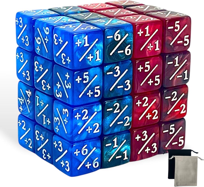 Luck Lab MTG Magic Life Counter Dice, 48 PCS - Compatible w/Magic Card Game Accessories, CCG Creature Stats w/ 2 Dice Bags (Blue Pearl, Blue Swirl, Red Pearl, Red Swirl) - Image 1